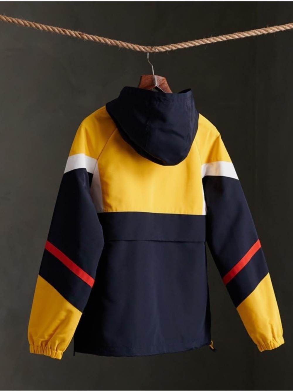 Superdry Women’s Navy, Yellow & White Hooded Windbreaker with Red Accents NWT - Picture 2 of 7